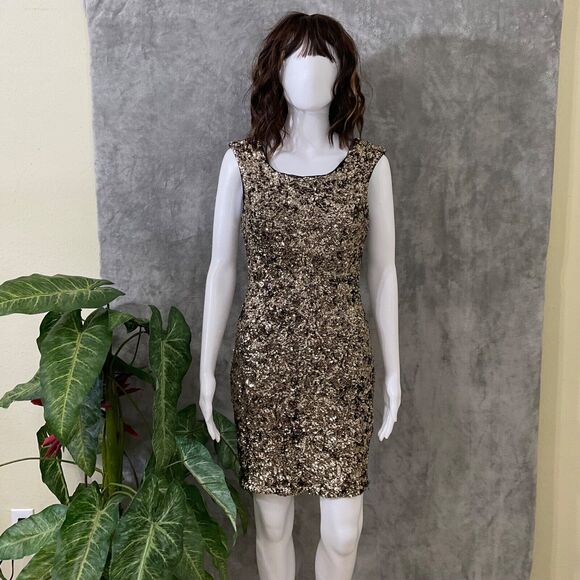 Zara Dress Woman's M  Black Gold Sequined Bodycon Low Back Dress Party Cocktail - Picture 2 of 13
